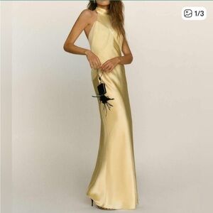 Reformation Dorcas Blonde Yellow Silk Elegant Halter Evening Dress size 2 NWT